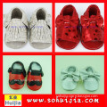 Professional Factory Supply sweet color bow and tassels sandals cow leather 2015 most popular baby shoes